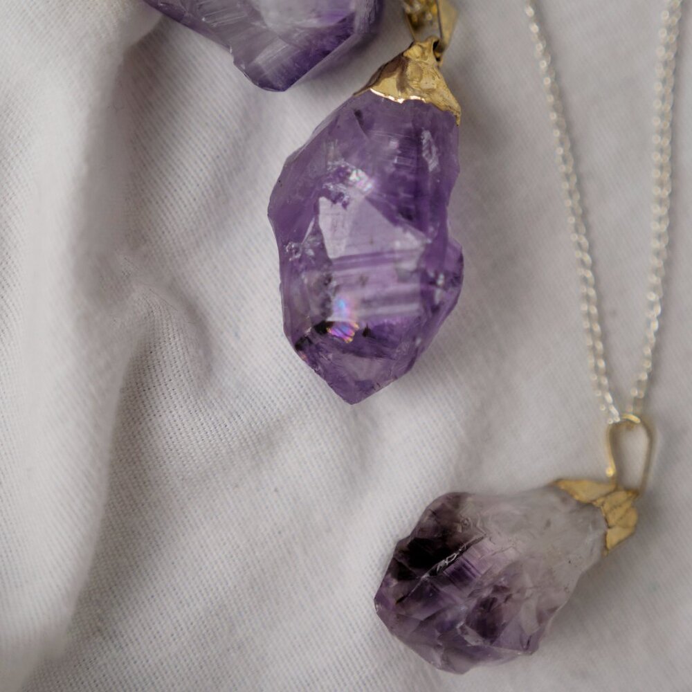 Rough Amethyst Crystal Point Necklace Pendant